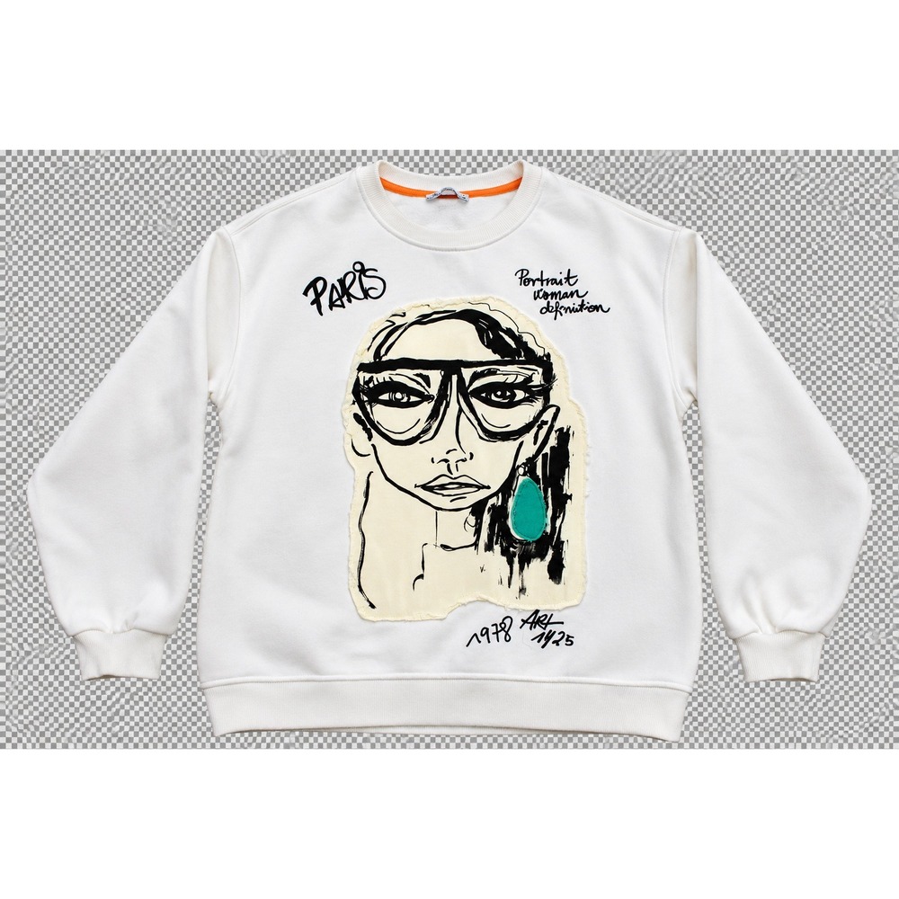 Zara "Portrait Woman Definition" Patch Sweatshirt  Womens Size Medium White